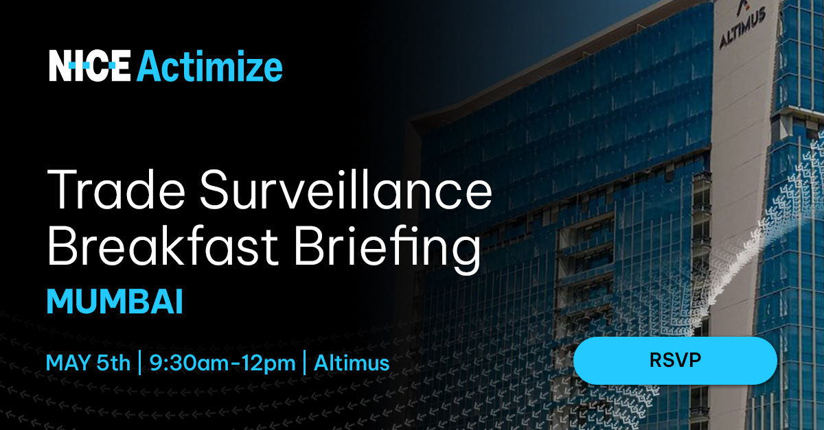 NICE_Actimize's tweet image. Trade surveillance in India is evolving fast. 

Join EY and NICE Actimize on May 5 in Mumbai to explore regulatory shifts and practical approaches to compliance.

Register &amp;gt;&amp;gt; bit.ly/4u3X33v

#TradeSurveillance #Compliance #RegTech