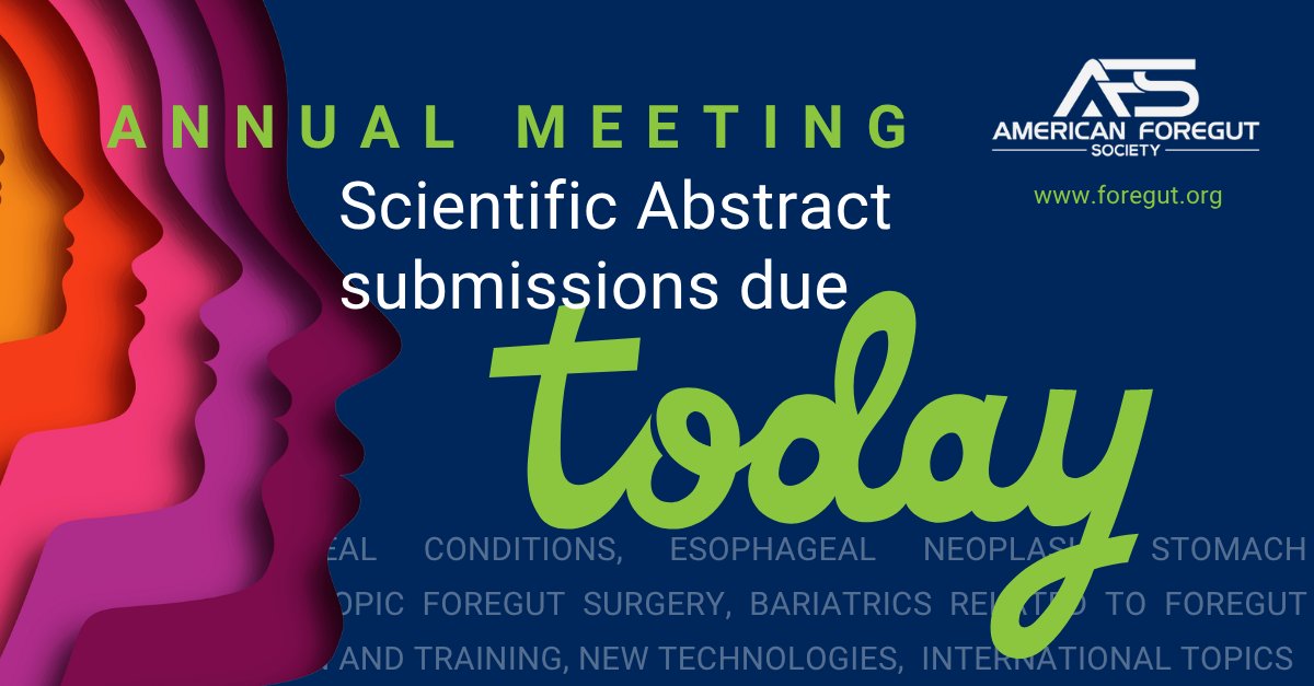 ForegutSociety's tweet image. TODAY is the last day to submit your abstracts for the 2026 AFS Annual Meeting! 

Share your expertise with your fellow foregut professionals in Washington, D.C. this fall.
Submit here: zurl.co/ZqDzf 

#AFS2026 #AFS #foregut #foregutcare