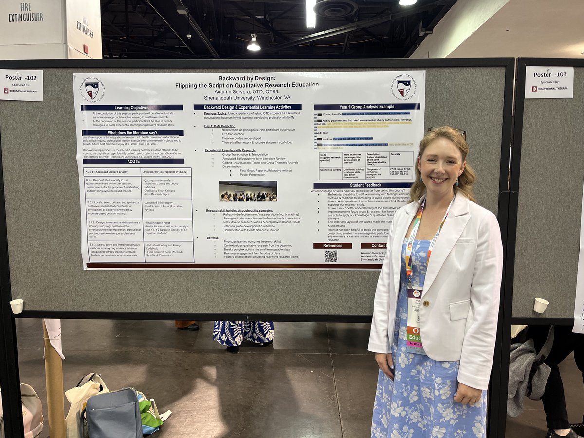 ShenandoahOT's tweet image. It was an inspiring week at the AOTA Inspire in Anaheim, CA! 🌴☀️   Congratulations to our OTD Faculty, Dr. Autumn Servera, for presenting her poster session titled: "Backward by Design: Flipping the Script on Qualitative Research Education”,    #AOTAINSPIRE26 #OT