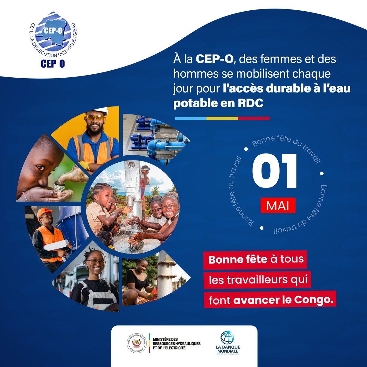 CepoRdc's tweet photo. En ce #1erMai, célébrons celles et ceux qui font avancer le Congo 🇨🇩

👉 Taguez 2 ou 3 personnes qui vous inspirent et dites-leur merci 👇

#FeteDuTravail #RDC #Impact #Engagement #EauPourTous #CEP0 @Banquemondiale @MinistereRHE https://t.co/vv5QlEAe7Y