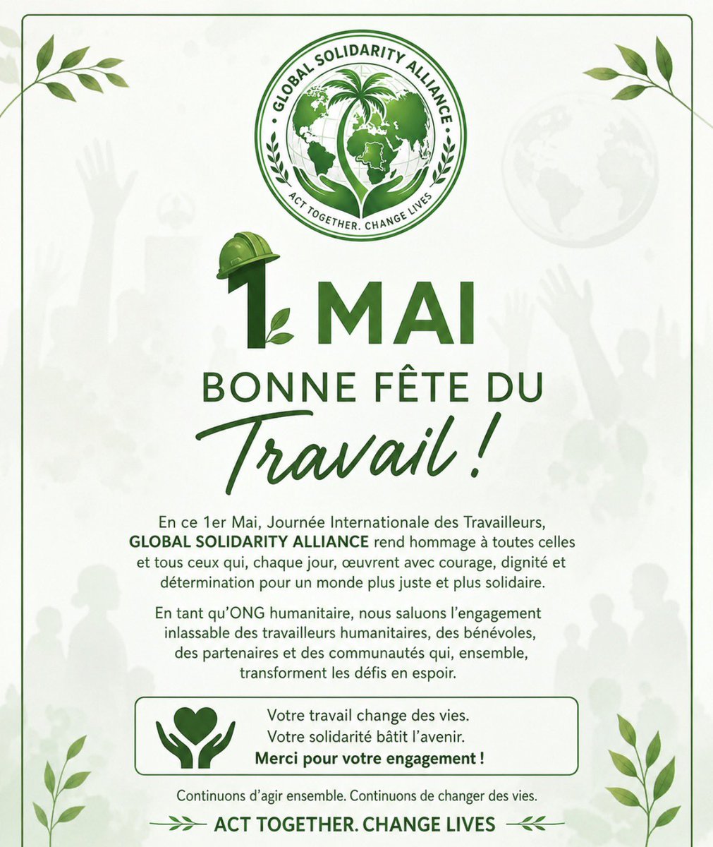 GlobalSoli1's tweet image. Happy Labour Day. May 1st! 

Today, we honor the strength, dedication, and resilience of all workers around the world especially those committed to humanitarian service.

Together, we continue to make a difference, bring hope, and change lives.

#LabourDay #Humanitarian #GSA