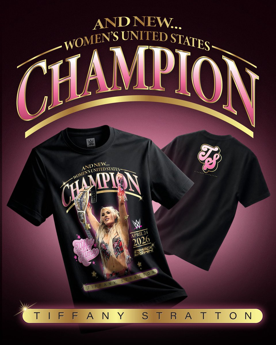 WWEShop's tweet image. Celebrate Tiffany Stratton, the NEW Women’s United States Champion! Grab her new tee available now at #WWESHOP #WWE 🛒: bit.ly/4tG7WIp