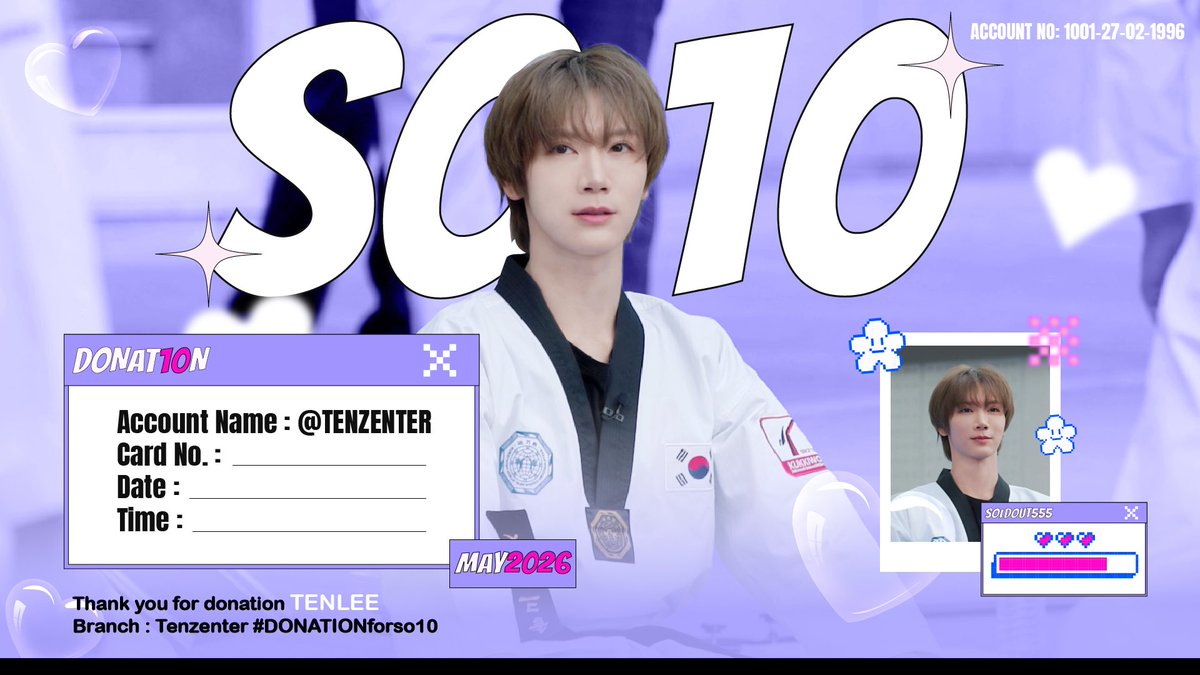 ขอเชิญชวนแฟนๆ ของเตนล์ทุกท่านร่วมออมเงินให้ #เตนล์ ในโปรเจ็กต์ #DONATIONforSO10 ประจำเดือน พฤษภาคม 2569

ผู้โดเนทจะได้รับ Thank You Card เดือน พฤษภาคม เป็นที่ระลึกค่ะ  

📌กรุณากรอกแบบฟอร์มและเช็คอีเมลตอบกลับด้วยนะคะ  

ขอบคุณทุกท่านที่สนับสนุนเตนล์ค่ะ🥰 
#TEN #텐 #TENLEE