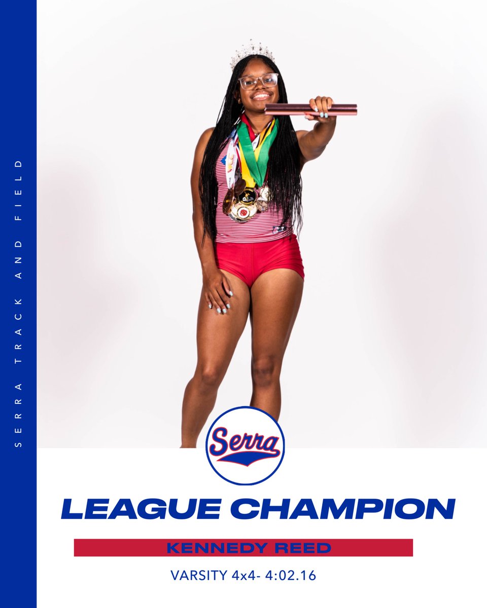 Serra_Track's tweet photo. 👑LEAGUE CHAMPIONS👑
Congratulations to Lyryc Taylor-Dawson, Mecca Muhammad, Savannah Coleman, and Kennedy Reed for winning the Del Rey League title in the Girls Varsity 4x4.
They won it in a time of 4:02.16 and will be advancing to the CIF Prelims. Let's go ladies!
#SerraSpeed https://t.co/cZUa1nKWJ7
