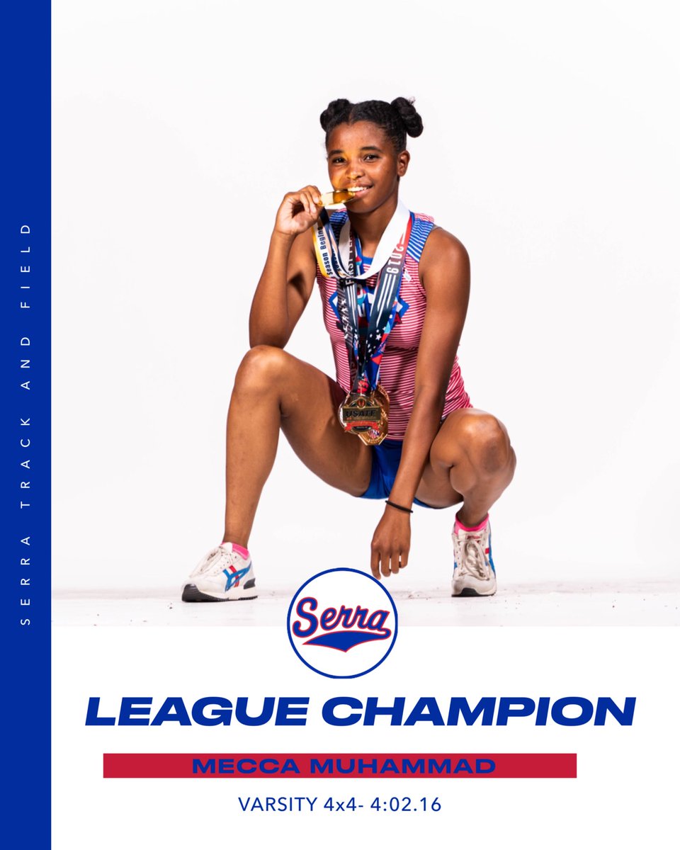 Serra_Track's tweet photo. 👑LEAGUE CHAMPIONS👑
Congratulations to Lyryc Taylor-Dawson, Mecca Muhammad, Savannah Coleman, and Kennedy Reed for winning the Del Rey League title in the Girls Varsity 4x4.
They won it in a time of 4:02.16 and will be advancing to the CIF Prelims. Let's go ladies!
#SerraSpeed https://t.co/cZUa1nKWJ7