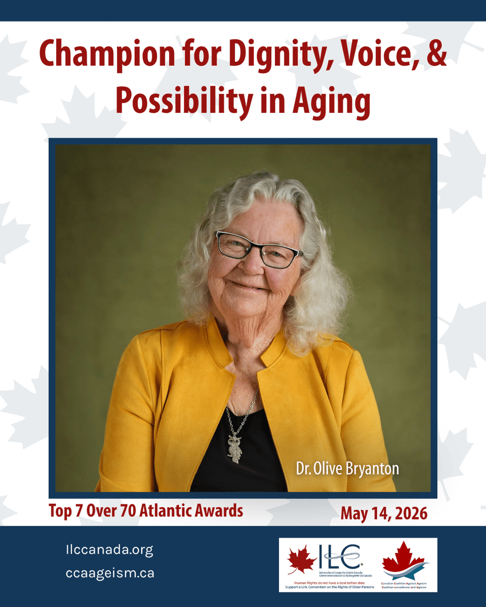 ILCCanada's tweet photo. Congratulations to Dr. Olive Bryanton on being named a Top 7 Over 70 Atlantic honouree! 🏆 A champion for human rights, Dr. Bryanton will receive this honour at the awards gala in #Halifax on May 14th. She proves ageing is a time of leadership.

#Top7Over70 #WomenInLeadership https://t.co/PQK38AvN9y