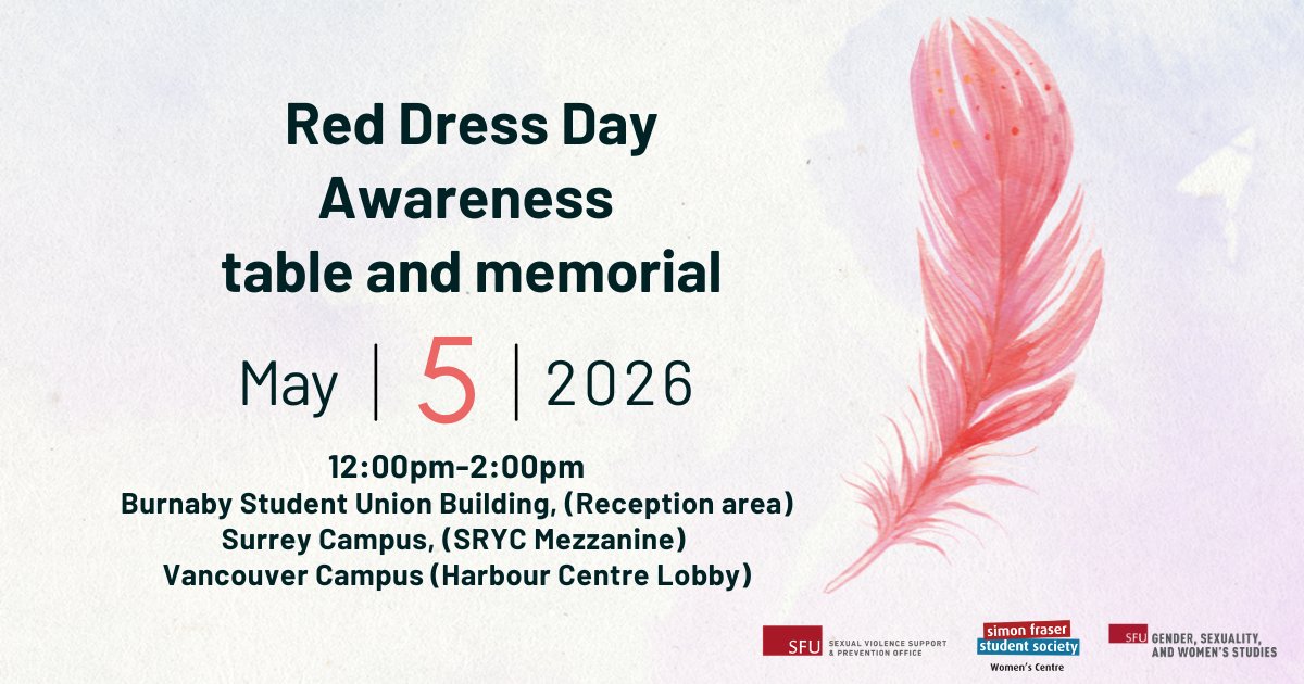 SFUVan's tweet photo. May 5 is the National Day of Awareness for Missing and Murdered Indigenous Women, Girls and Two-Spirit People (MMIWG2S). A memorial table will be setup in the HC Lobby from 12–2pm to honour those lost to colonial and gender-based violence.  

Learn More: https://t.co/CsIz30jUuE https://t.co/JlIiwkhn70