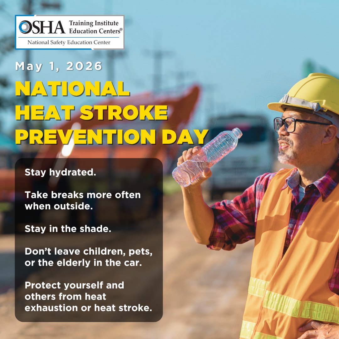 NSEC_OSHA's tweet photo. When temperatures rise, so do the risks on the job. ☀️ This National Heat Stroke Prevention Day, we’re reminding employers and workers alike that prevention isn’t optional, it’s essential.

#NIU #NSEC #OSHA #NationalHeatStrokePreventionDay https://t.co/QBBqxfUFn2