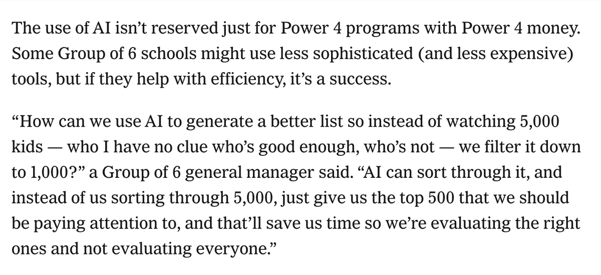 ChrisVannini's tweet photo. AI has made its way into college football recruiting, from filtering through highlights to making graphics to... fake film. 

Good story from @AntonioCMorales: https://t.co/4j5v121gWU https://t.co/rG0hIi4nei