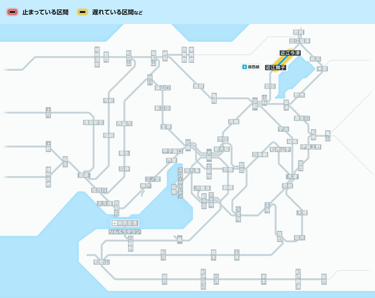 5月2日1時1分現在： 湖西線では強風のため、0時25分から新旭駅～近江