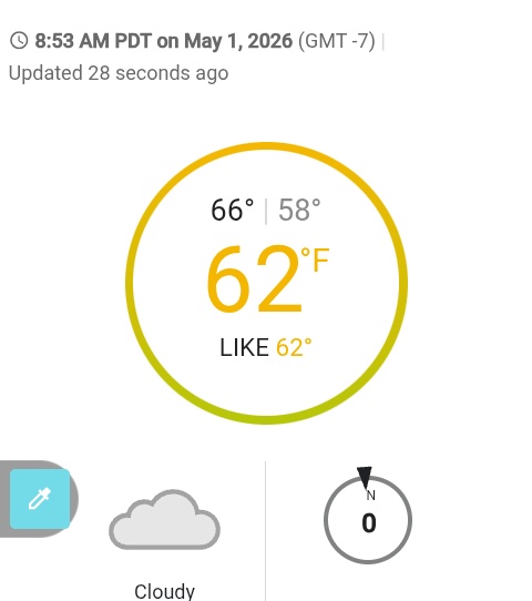 psybrspcsuprstr's tweet image. Considerably Gloomy Day
#SanDiego #LaJolla #CAwx 
Temperature🌡62°F 
Pressure 29.96 in 
Visibility 9 miles 
Clouds☁️Cloudy
Dew Point 52°F 
Humidity 70 %