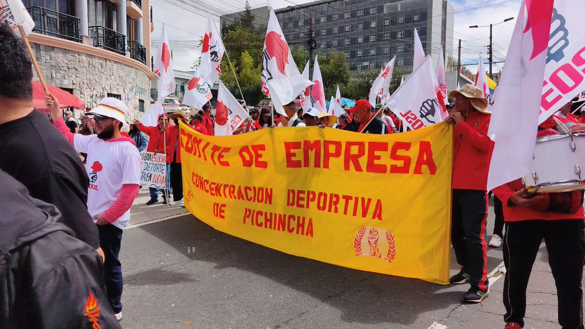 prensaceosl's tweet photo. El Comité de Empresa de la Concentración Deportiva de Pichincha marca presencia masiva y combativa en las calles este #1DeMayo 🚩🔥
La clase trabajadora no se arrodilla: se organiza, resiste y lucha por sus derechos. ✊
#CEOSL #DíaDelTrabajo #TrabajoDigno #Ecuador https://t.co/fbTDmEtC5Q