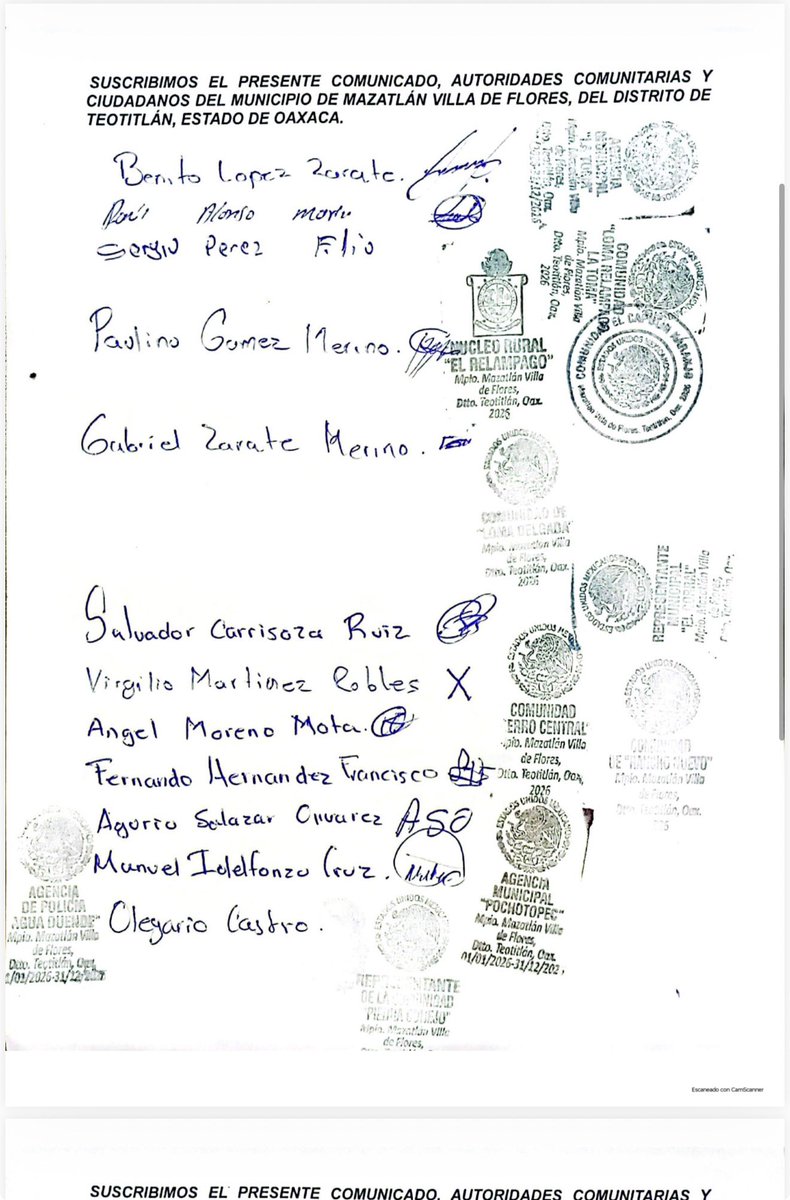 InquisidorOax's tweet image. #Oaxaca COMUNIDADES DE MAZATLÁN VILLA DE FLORES DECLARAN PERSONA NON GRATA A HERIBERTO PORRAS Y SEÑALAN A BENJAMÍN VIVEROS MONTALVO DE SAQUEAR LOS RECURSOS MUNICIPALES

Redacción 

Las autoridades comunitarias de Mazatlán Villa de Flores lanzaron este 30 de abril un comunicado