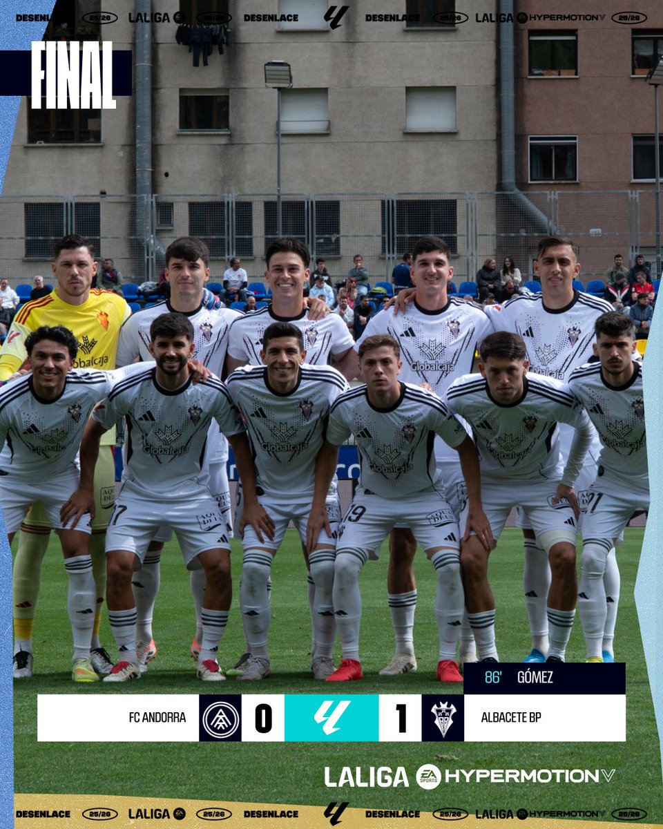 LaLiga2's tweet photo. FINAL #AndorraAlbaceteBP 0-1

🤍🖤  Un gol de Jonathan Gómez en el tramo final da los tres puntos al @AlbaceteBPSAD en el Nou Estadi Encamp.

#LALIGAHYPERMOTION https://t.co/8i4GLDJJ1y