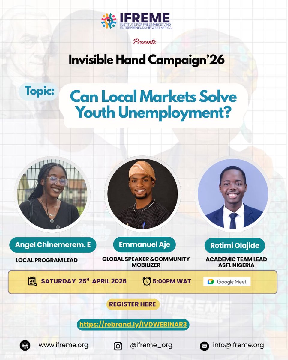 IFREMEORG's tweet photo. Invisible Hand Campaign 2026 in review 🚀
• 15+ proposals received • 3 selected &amp; funded • 130+ applications • 75 participants selected • 70+ active attendees
3 impactful webinars. One goal: advancing free-market ideas among young people.
#IFREME #InvisibleHandCampaign https://t.co/OFFYA4fpqJ