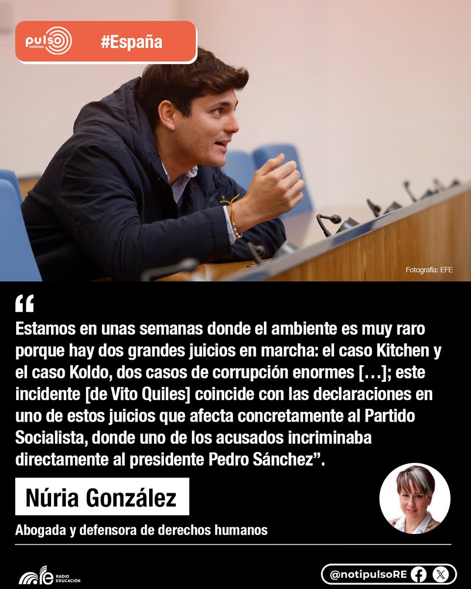 notipulsoRE's tweet image. #España 🇪🇸 | “¿Para quién trabaja Vito Quiles?”: @nurygglez comenta sobre el incidente entre Vito Quiles y Begoña Gómez en un restaurante en Madrid. La esposa del presidente del Gobierno, Pedro Sánchez, ha denunciado formalmente a Quiles por agresión.
👇📻
e-radio.edu.mx/Noticiarios-pu…
