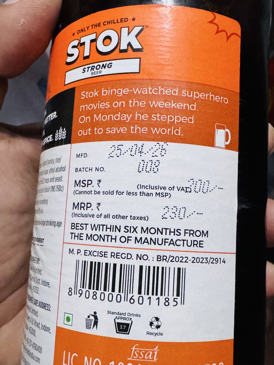 sumit_chetri's tweet photo. At a wine shop in Anand Nagar, Bhopal, a beer priced at ₹230 is being sold for ₹250. Kindly take cognizance, conduct a surprise inspection, and take necessary action.

@CollectorBhopal @CMMadhyaPradesh @GADdeptmp @jagograhakjago https://t.co/F8Wq6jyAYi