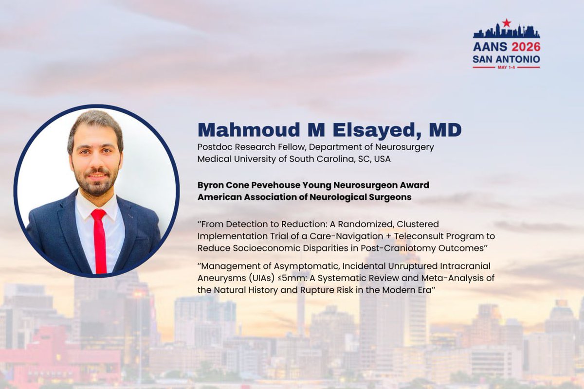 Excited to present our research work at AANS meeting 2026 . Looking forward to great discussions. 

May 2, 2026 - San Antonio, Texas 

<a href="/AANSNeuro/">AANS</a> thanks for this great event .