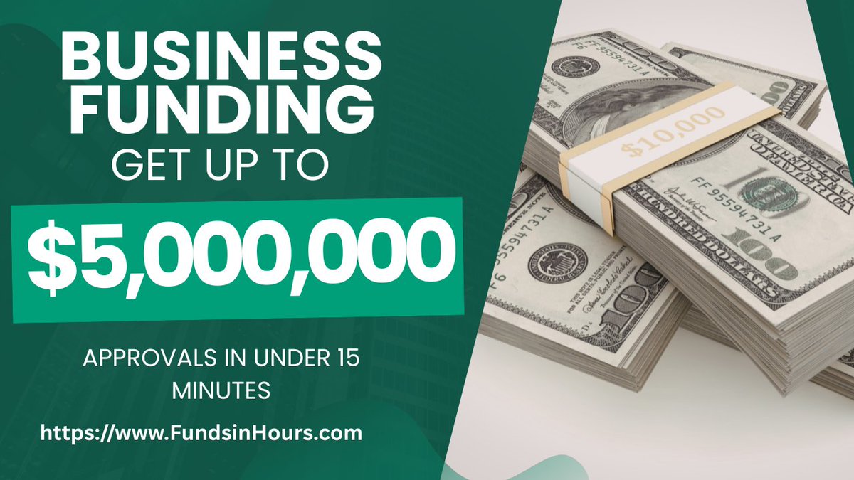 365Hustlers's tweet image. Businesses get up to 5 MILLION approvals in under 15 minutes fundsinhours.com #businessfunding #businessgrowth #businessloans #businessowner