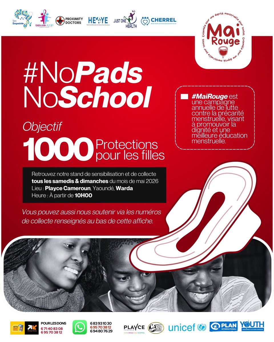 SonEmpreinte's tweet photo. 1000 protections pour nos filles ! 🎯🩸

Imaginez rater l’école chaque mois, simplement parce que vous n’avez pas accès à des protections périodiques. C’est la réalité de nombreuses jeunes filles, et c’est ce que la campagne #MaiRouge combat au quotidien. https://t.co/BO9lCblkXQ