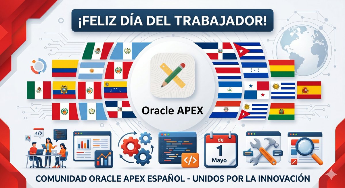 osvalgonzalezpy's tweet photo. Feliz día de trabajador a toda la grandiosa comunidad de Oracle APEX!! 🎉🎉

#orclAPEX https://t.co/FEwocZhDHC