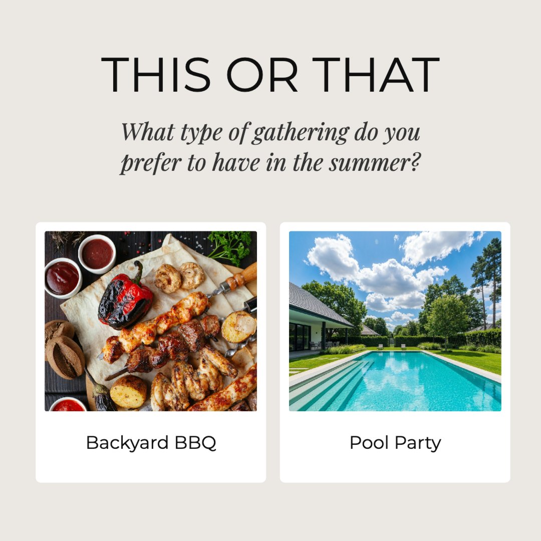 LauraCast's tweet image. Be honest… are you more BBQ and burgers or pool and floaties?

Both are a good time, it just depends if you’re here for the food or the cannonballs.

#thisorthat #summerfun #backyardbbq #poolparty