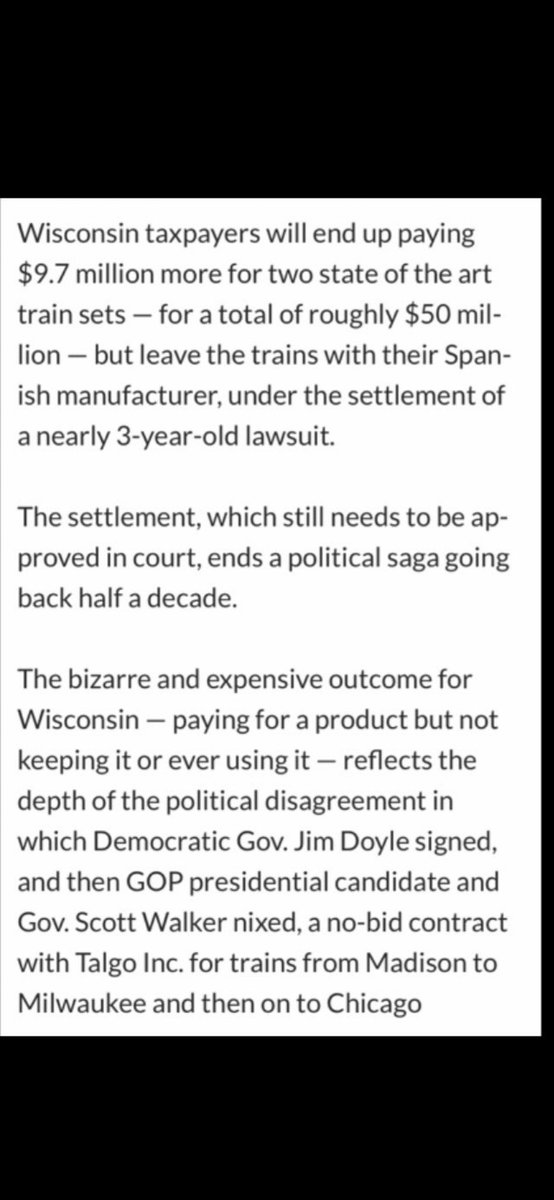 kid_riles's tweet image. Scott Walker turned down $810 million for train expansion in Wisconsin.
It cost us $50 million.

We could have connected Milwaukee to Madison and had hundreds of millions left.

The $50 million could have operated it for 20 years.

What a shame.

Fuck Scott Walker 🖕
