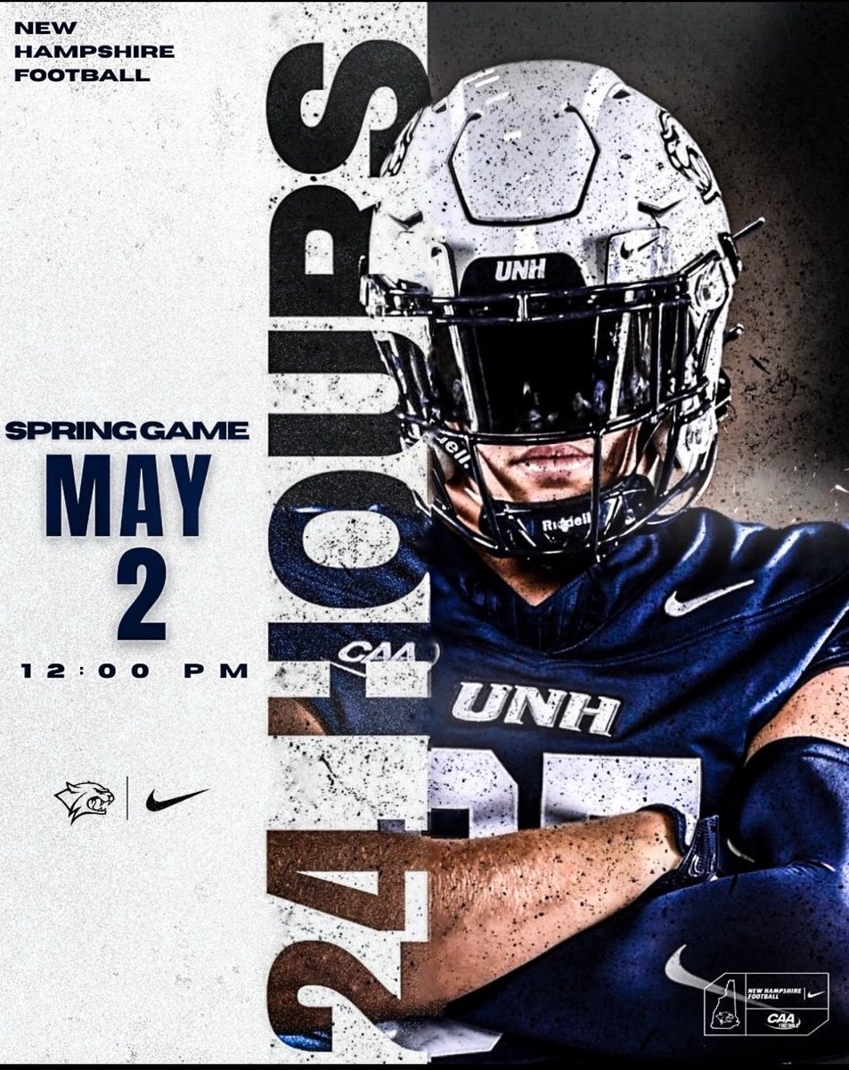 UNH_Football's tweet photo. Only 24 hours until our spring game. See you ๐ ๐
#CAT2CLU6 #BuiltEachDay https://t.co/tRuctSntcr