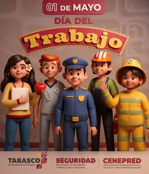 La <a href="/SSPCMexico/">Secretaría de Seguridad y Protección Ciudadana</a> a través del <a href="/Cenepred_Tab/">CENEPRED Tab</a> se suma a la conmemoración del Día del Trabajo, esto por unos derechos laborales dignos y fomentar la cultura de paz y respeto en su entorno laboral. #DíadelTrabajo #EntornoSeguro #CulturaDePaz #Respeto