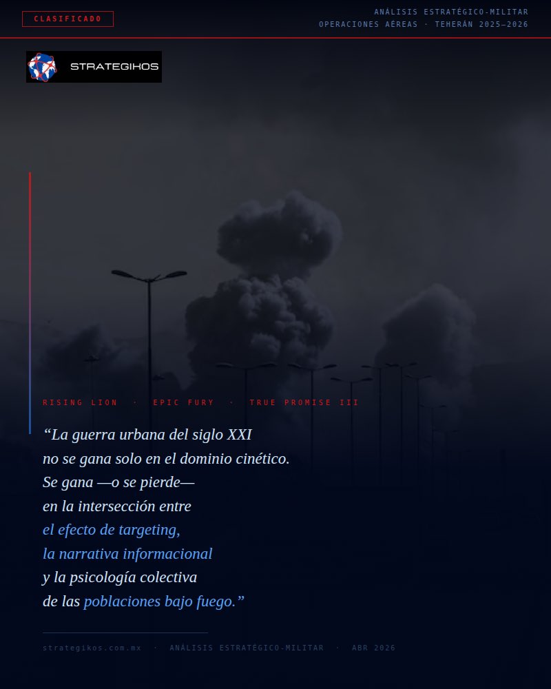 StrategikosMX's tweet photo. Las operaciones aéreas sobre #Teherán no fueron solo un evento militar.  Es un caso de estudio sobre cómo colapsa un entorno urbano bajo presión cinética sostenida.  Por @AdanBuq 

https://t.co/Ri4QOLrLfW 

#GuerraUrbana #Geopolítica #SeguridadInternacional https://t.co/UqSlLA4HyC