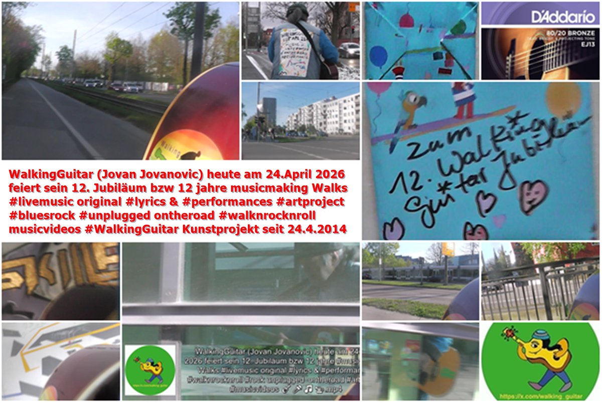 walking_guitar's tweet image. -

youtu.be/k4OP5Cig3-0?si… #serenade 🎸 🎤 🎵 📹
WalkingGuitar heute am 24 April 2026 #24april feiert 
sein 12. Jubiläum 12th #anniversary bzw 12 Jahre 

#musicmaking Walks #walknrocknroll #livemusic
#bluesrock #unplugged #livemusic #MusicVideos 
#artproject since 24.April 2014