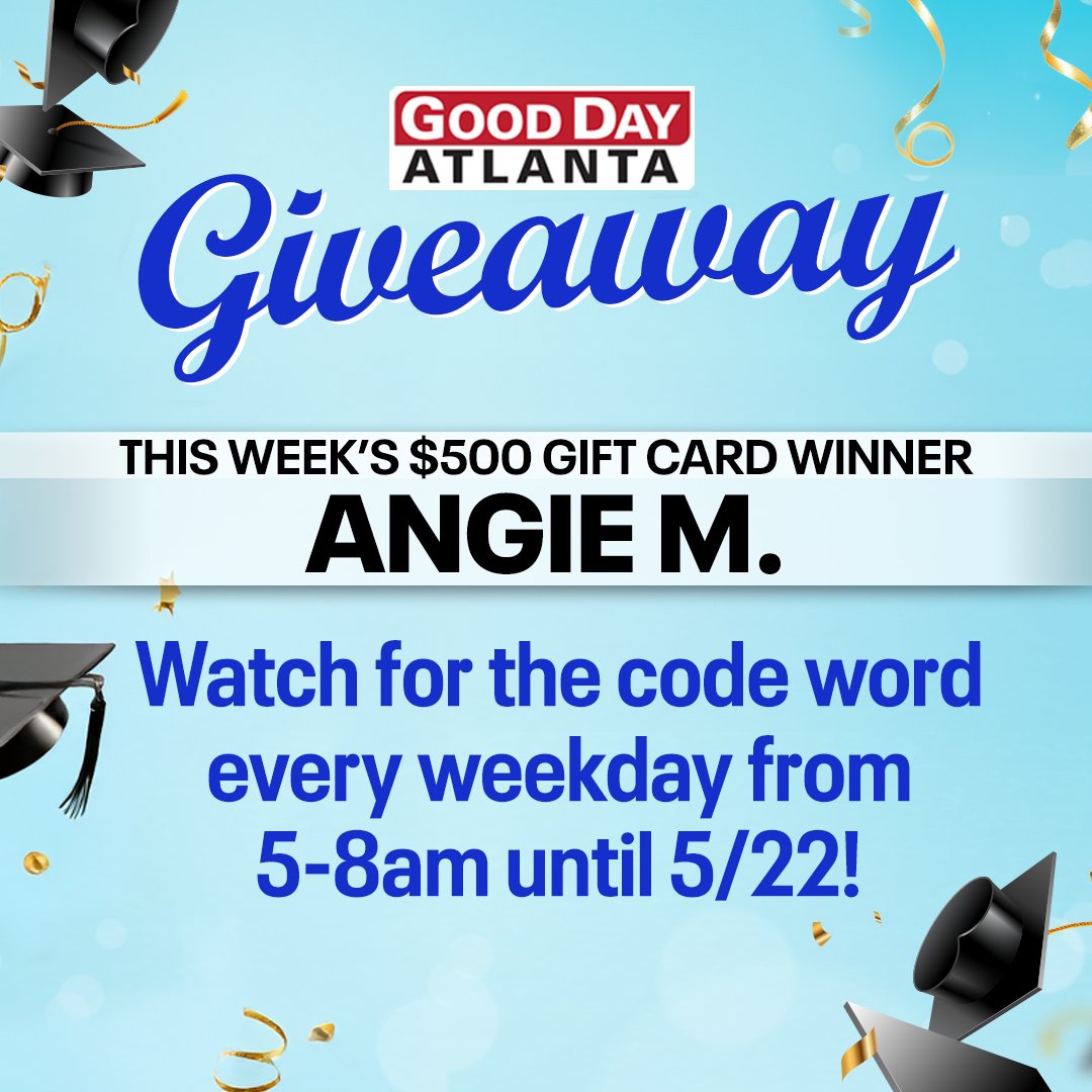 FOX5Atlanta's tweet image. Congratulations Angie M., this week’s #GDA Giveaway winner!!
Be sure to watch #GoodDayAtlanta weekdays 5-8AM for the code word and enter it before 8am for a chance to win. There’s a new winner every Friday! fox5atlanta.com/contests
#GoodLuck &amp;amp; watch #GDA!