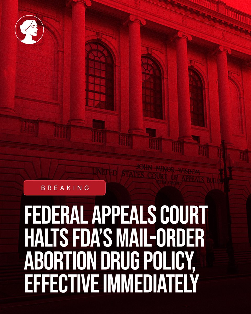 sbaprolife's tweet photo. 🚨BREAKING: A federal appeals court has halted the Trump-Vance FDA's mail-order abortion drug policy, effective immediately. https://t.co/Ig52lFtwZY