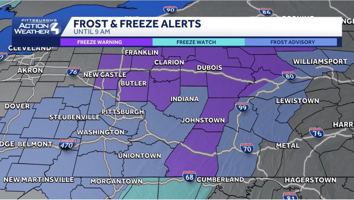 JillSzwedWTAE's tweet image. Frost and freeze alerts tonight 🥶🌱

Be sure to cover up plants and crops already in the ground and bring the potted plants inside. #pawx @WTAE