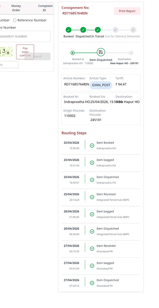 masihullha's tweet image. @IndiaPostOffice  Article No: RD716857648IN 
I booked on 25/04/2026 is still not delivered. No tracking update for last 6 days. I have exams very soon and urgently need these books. Please resolve this issue at the earliest

Location: Hapur, UP
#GyanPost #IndiaPost #Delay #Urgent