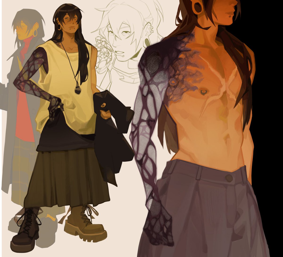 wacuoms's tweet image. au where geto gets to live post jjk 0. since he lost an arm i figured instead of having it grow back with rct he could have some kind of a curse arm fusion