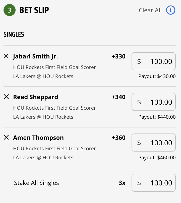 smart_parlays's tweet image. NBA Rockets 1st Team FG Bets  

Day 1: $95 Profit 
Day 2: $130 Profit 
Day 3: $20 Profit

Running it back for 4 days straight!

Run all 3 or choose one of them!

#MLB #NBA #Basketball #Bets #Betting #Cash #Lotto #FanDuel #DraftKings #NBAFirstBasket #NBAPlayoffs