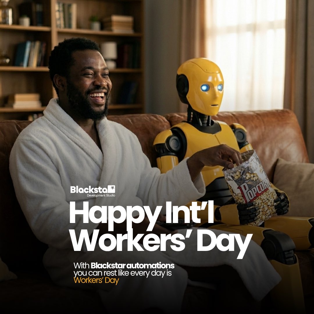 Happy International Workers’ Day to all hardworking founders! 🍿🤖
Let Blackstar automations handle your workflows so every day feels like a public holiday.
Our custom AI assistants do the heavy lifting while you relax.
DM “AUTOMATE” to get your time back! 🚀
#WorkersDay