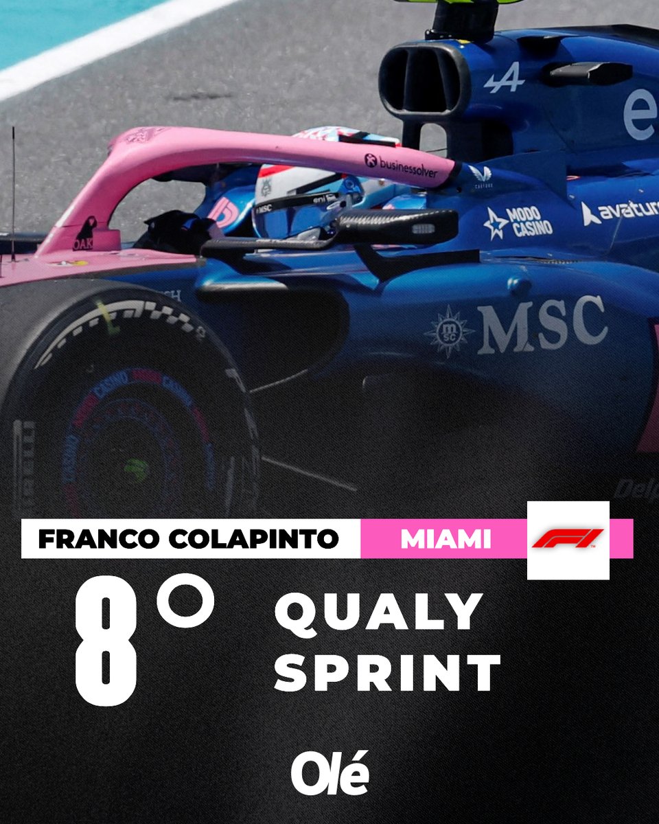 🇦🇷🙌🏎️ ¡GRAN QUALY DE COLAPINTO!: LARGARÁ 8° EN LA SPRINT DEL GP DE MIAMI

Franco tuvo un muy buen rendimiento y quedó a menos de un segundo y medio (1:29,320) del primero, Lando Norris (1:27,869)

🇫🇷 Su compañero Gasly se ubicó 10°