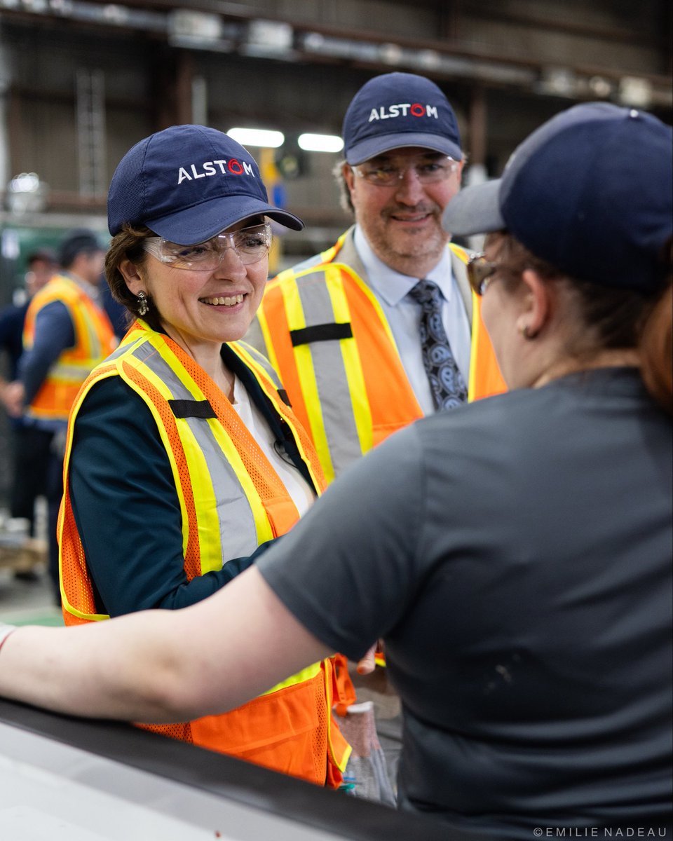 CFrechette's tweet photo. L’expertise d’ALSTOM à La Pocatière peut nous rendre fiers.

C’est en compagnie de Mathieu Rivest, député de Côte-du-Sud, que j’ai visité leur centre d’excellence en fabrication ferroviaire, reconnu pour sa spécialisation en assemblage de rames de métros, de trains et de véhicules légers sur rail.

Pensons aux trains Azur du métro de Montréal, à ceux de Toronto, aux rames de TransLink à Vancouver et aux trains de NJ Transit, au New Jersey.

Ce qui m’a surtout frappé, c’est la fierté qu’ont les employés pour leur travail.

En cette journée internationale des travailleurs et des travailleuses, je tiens à les remercier de participer à bâtir l’économie du Québec.

Je remercie la direction d’Alstom pour l’accueil.

@Alstom @AlstomCanada