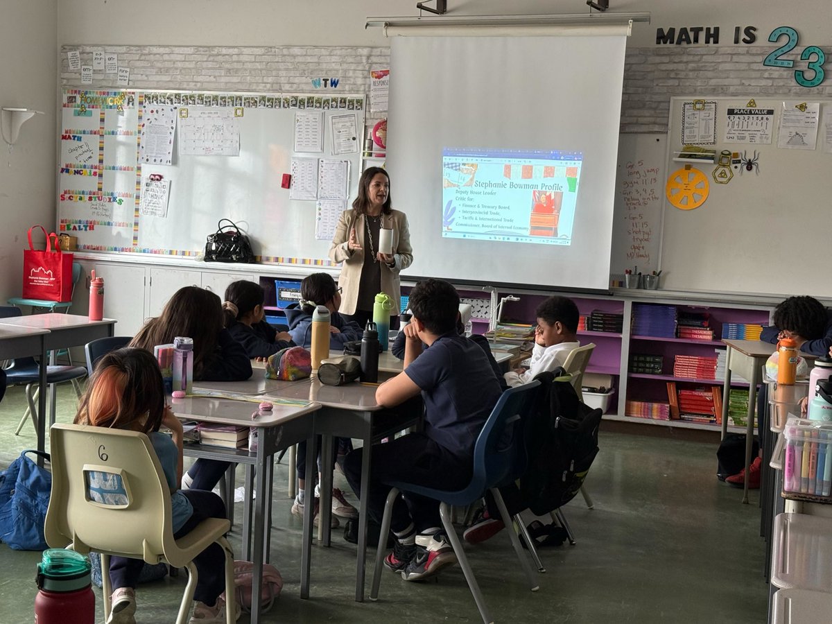 stephaniebowman's tweet photo. A big thank you to St. Bonaventure CS for the invitation to speak with your Grade 4/5 class.

Thank you for your great questions about our work at Queen's Park, running in an election, and why the Premier closed the ONT Science Centre. The future is in good hands! @TCDSB 

#onted https://t.co/XtMwFDurVT