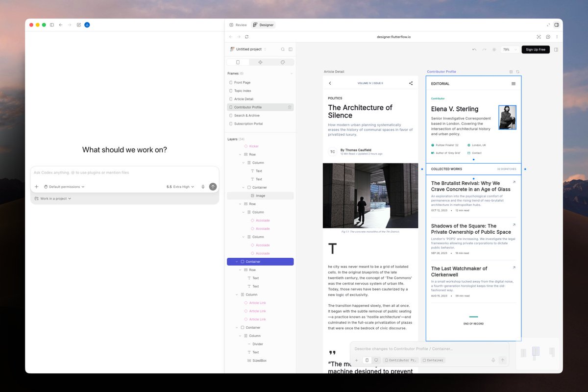 codywilliamio's tweet photo. ever wanted a design canvas inside the codex app?

realized this friday night… we basically already built it. https://t.co/JPmpBELKD0