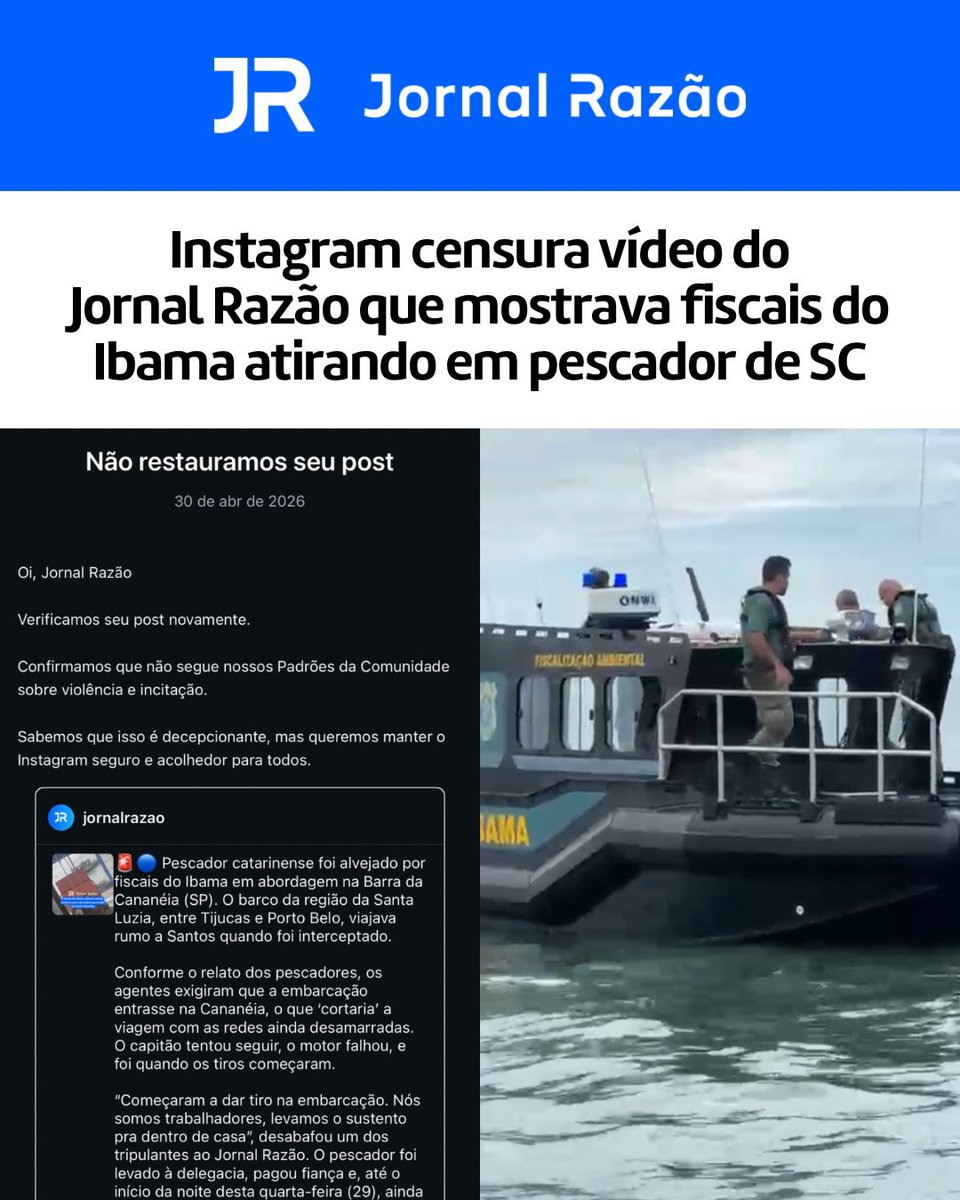 🔴 Gente o <a href="/ibamagov/">Ibamagov</a> mandou o Instagram remover o vídeo em que agentes atiram em pescador em SC .