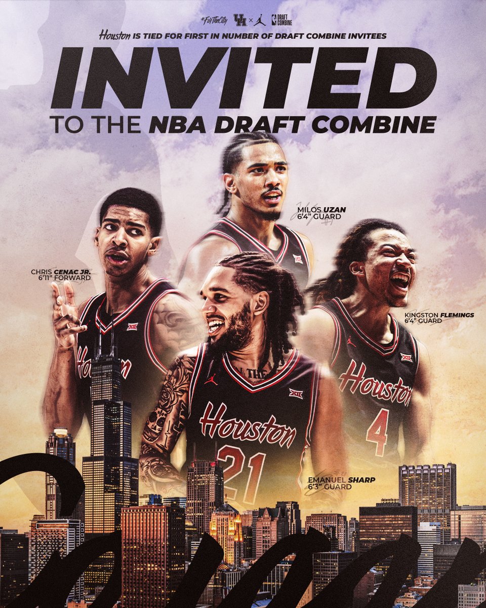 UHCougarMBK's tweet photo. Four Coogs invited to @NBA Draft Combine

@K1ngFlemings  @chriscenacjr 
@emanuelsharp_  @lossyuzan

#NBACoogs
#ForTheCity x #GoCoogs https://t.co/2umwjFfb10