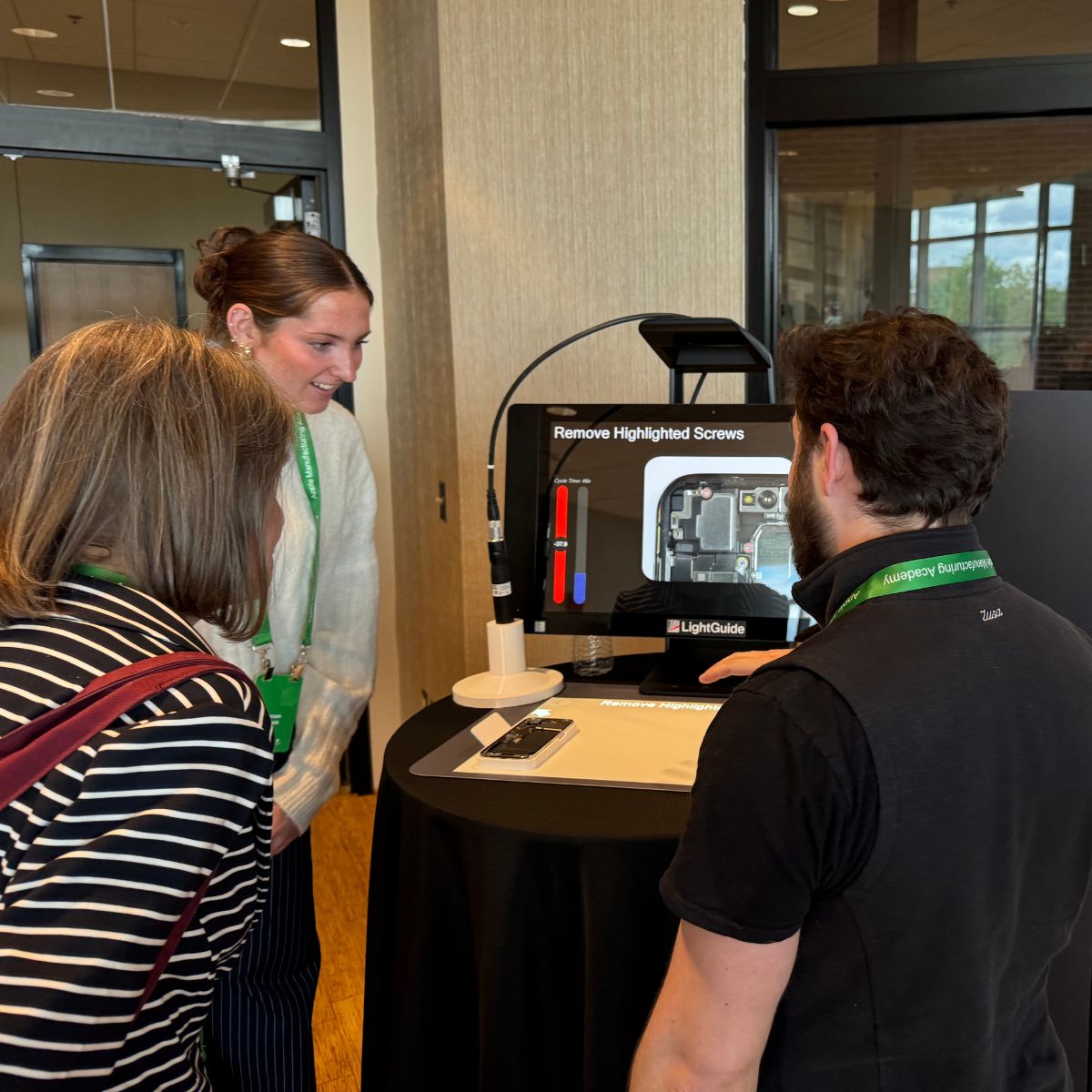 LightGuideInc's tweet photo. We had a great time at @michiganstateu for the Apple Manufacturing Academy Spring Forum! We appreciate the opportunity to be part of the conversation on AI in manufacturing and give attendees the chance to get hands-on with AI-driven AR work instructions. Even Sparty stopped by! https://t.co/ABFwXOy0wd