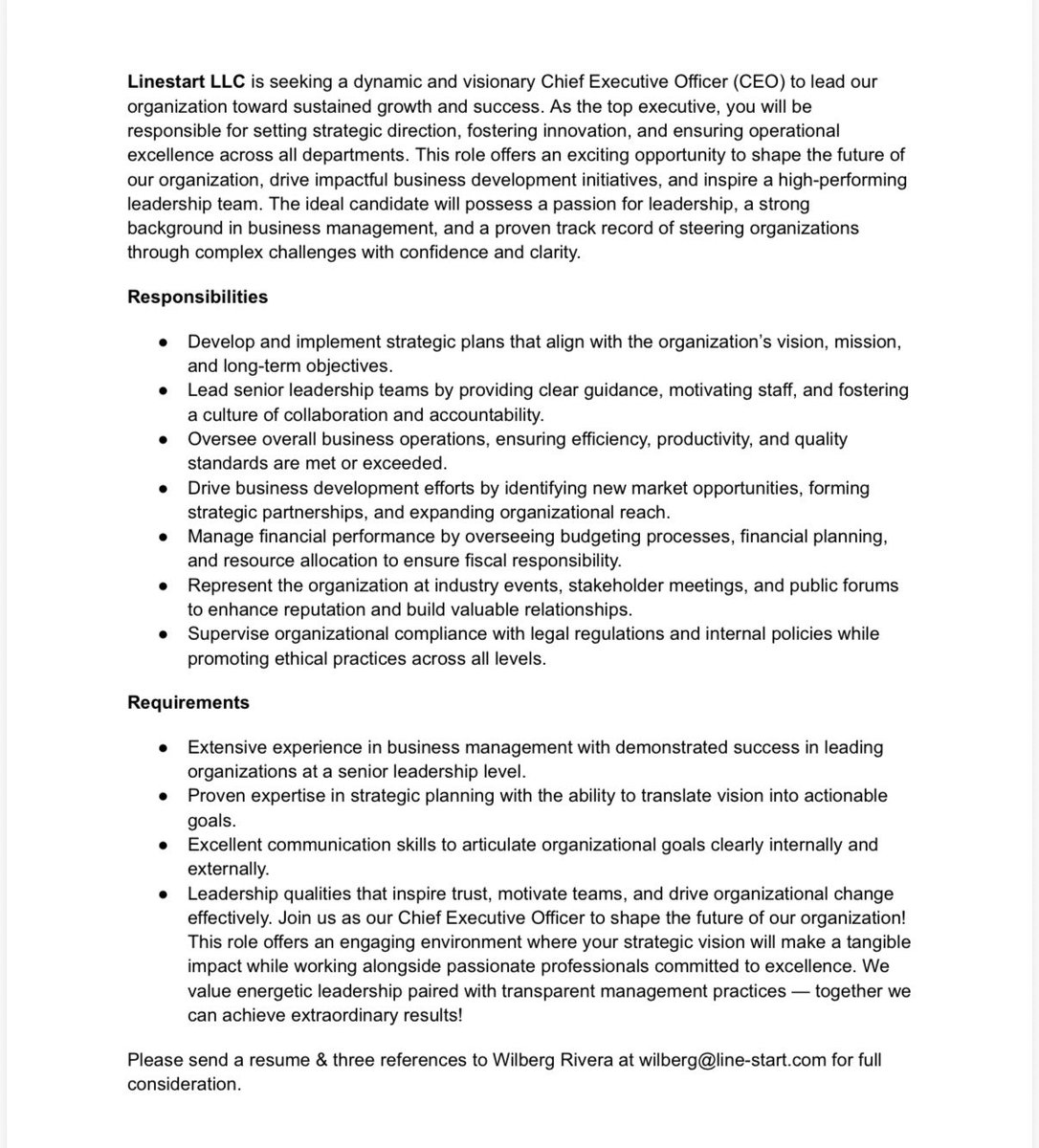 xlinestart's tweet image. #GovCon: We are actively recruiting for the role of Chief Executive Officer with a target start date of January 1st, 2027