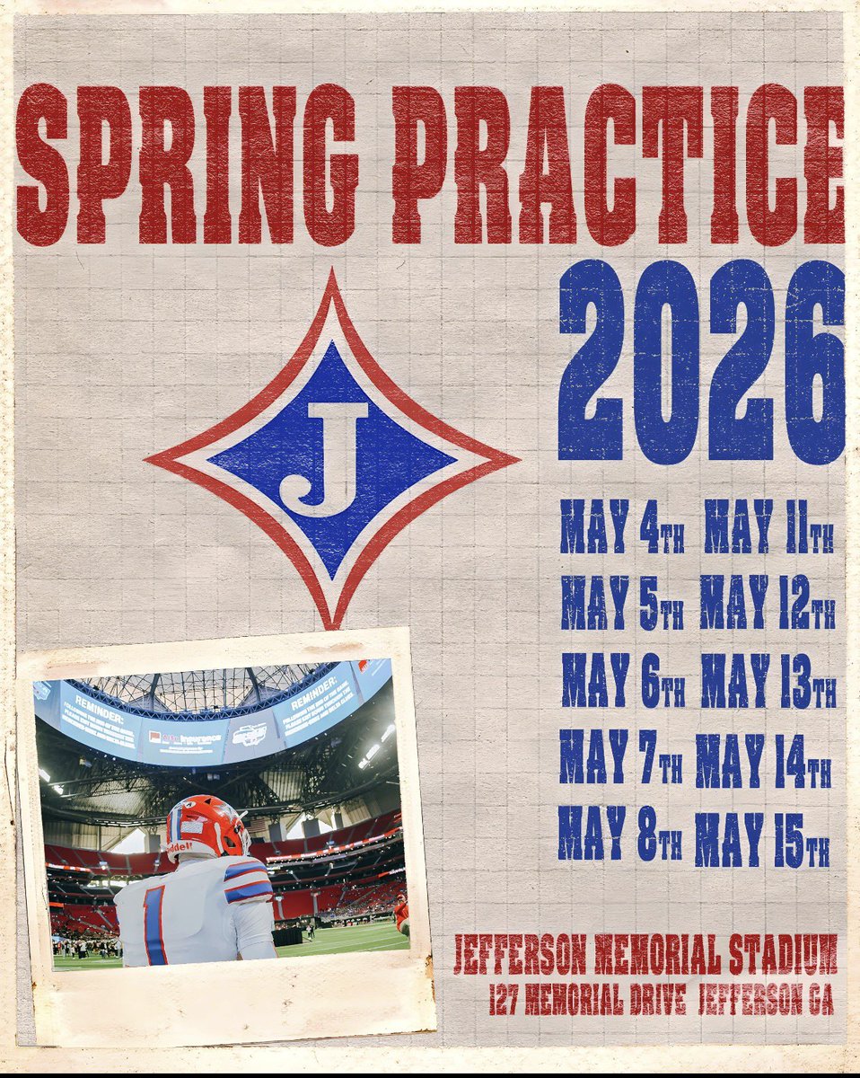 JeffersonFootba's tweet photo. 2026 Spring 💍 
Practice Schedule‼️

#JeffersonMade 💪🏽 💨 🏆 📚 ✏️ https://t.co/jcpBnuwmTL