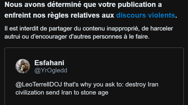 YrOgledd's tweet image. #x #fascist #nofreedom 
So Trump can say he wants to destroy Iran as many in x but if i quote them saying this 
i am sanctionned for promoting violence
seriously @X  ???