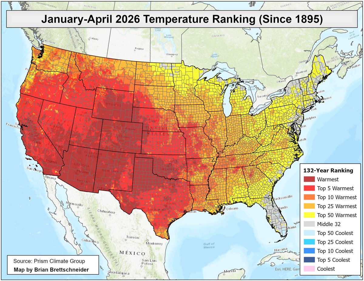 NWSPhoenix's tweet image. Year-to-date temperatures across almost the entire Southwest rank as the warmest on record (since 1895) while precipitation is mostly ranked in the 25 driest. This juxtaposition is very detrimental for water resources and replenishment of regional reservoirs. #azwx #cawx